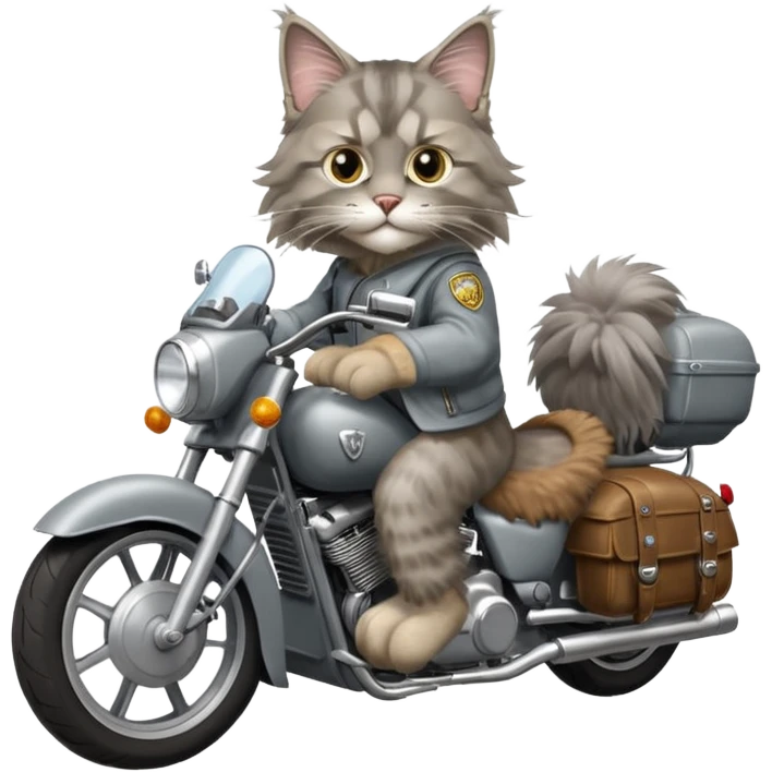 Grey Maincoon cat riding a motorcycle  emoji