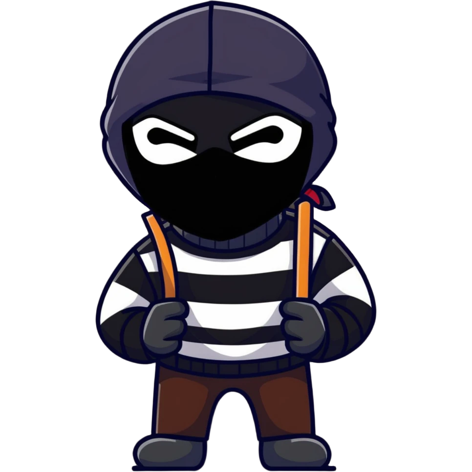 cartoonish robber with black mask and striped shirt emoji
