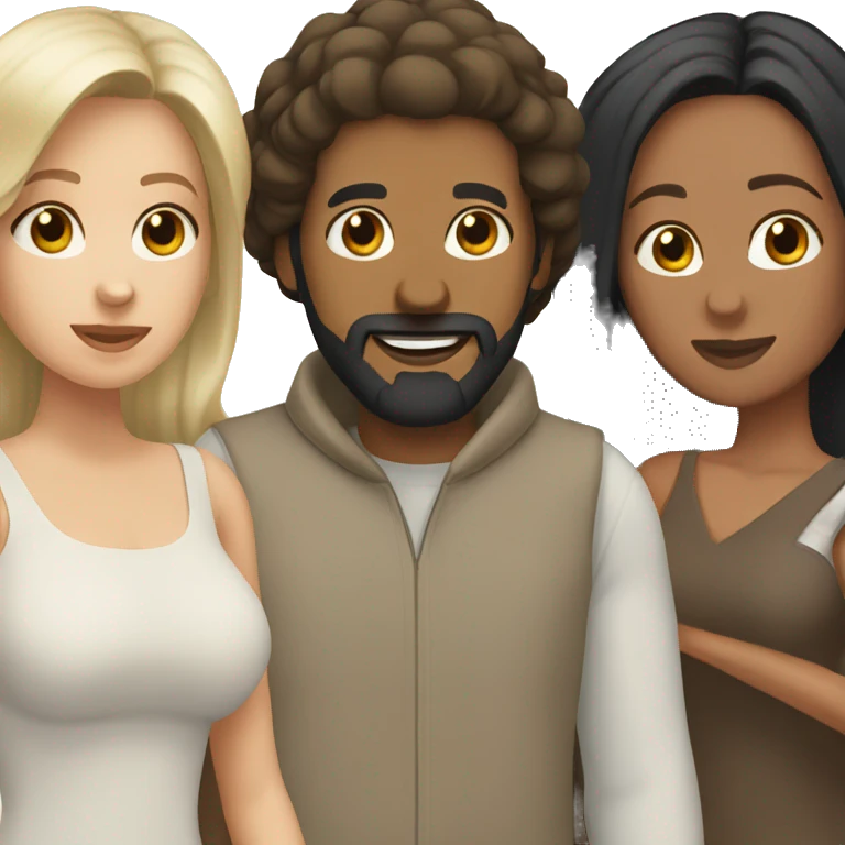 brown bald guy with beard with 3 women (all long black hair) emoji