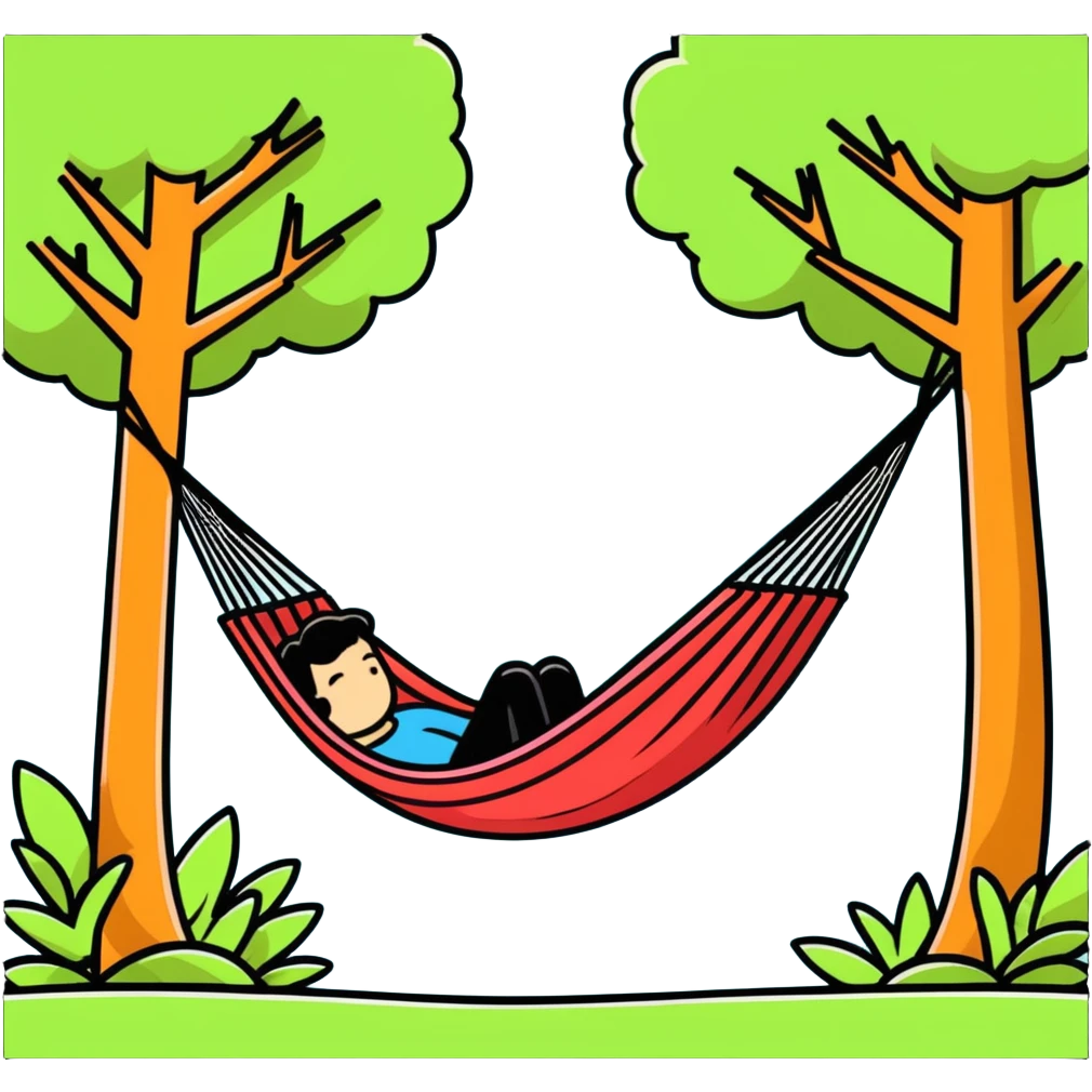 person in hammock under trees feeling a pleasurable gentle breeze emoji