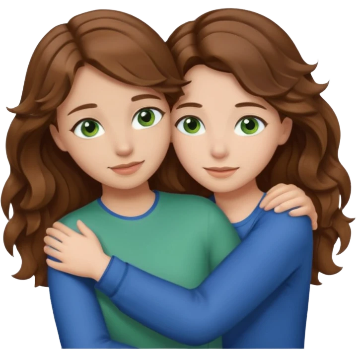 make me and my best friend togheter i have brown hair that falls on my shoulders and brown eyes and she has really long wavy light brown hair and green/blue eyes we are hugging or taking a selfie  emoji