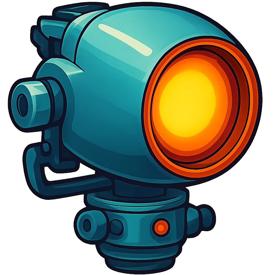 Spotlight pointing downward in retro stickers style, vibrant colors, bold outlines, and a nostalgic feel. emoji