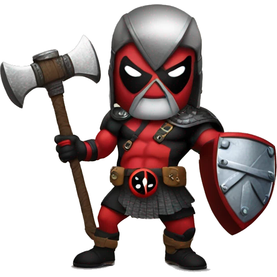 Deadpool holding Viking shield and thors hammer emoji