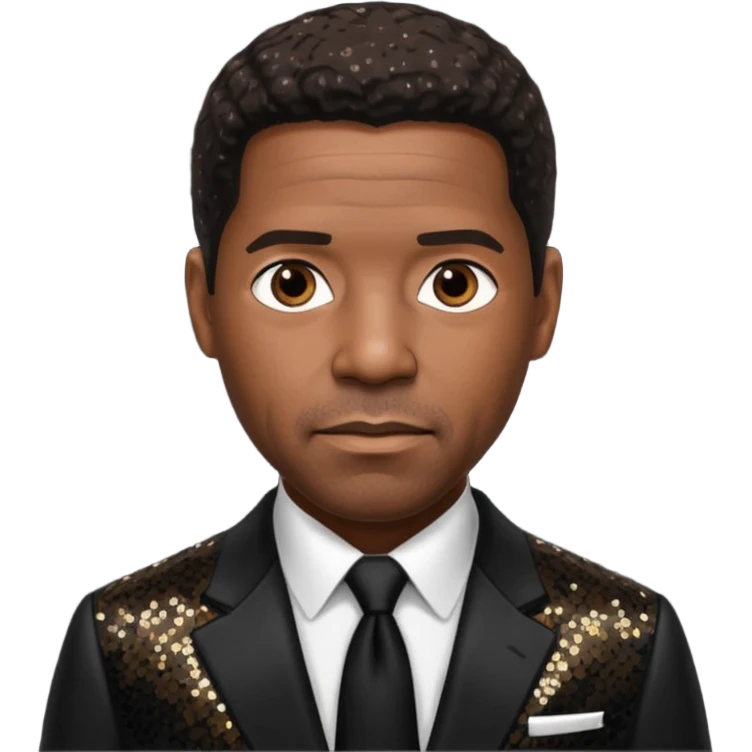 Denzel Washington with dark brown hair, black sequin suit emoji