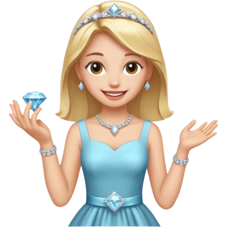 Hand with a diamond ring and girl beaming in the background emoji