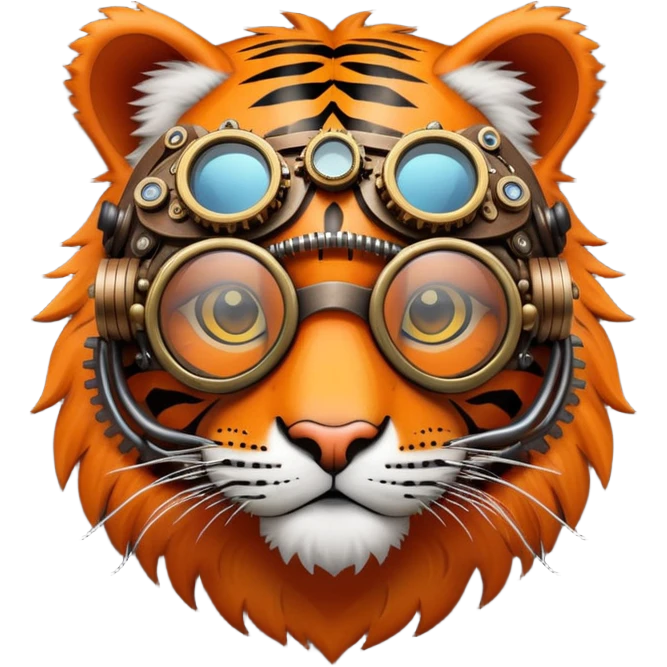 Steampunk tiger with goggles and gears emoji