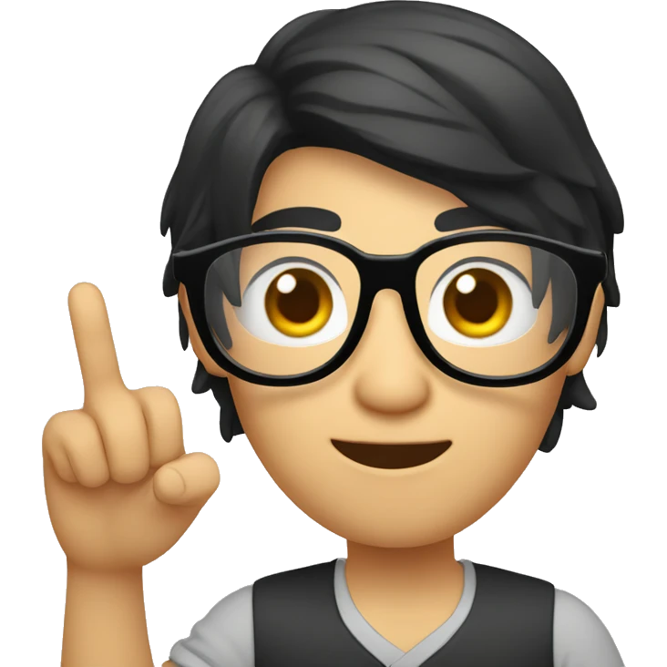 vietnamese developer black hair with eye glasses, hand with index finger pointing up emoji