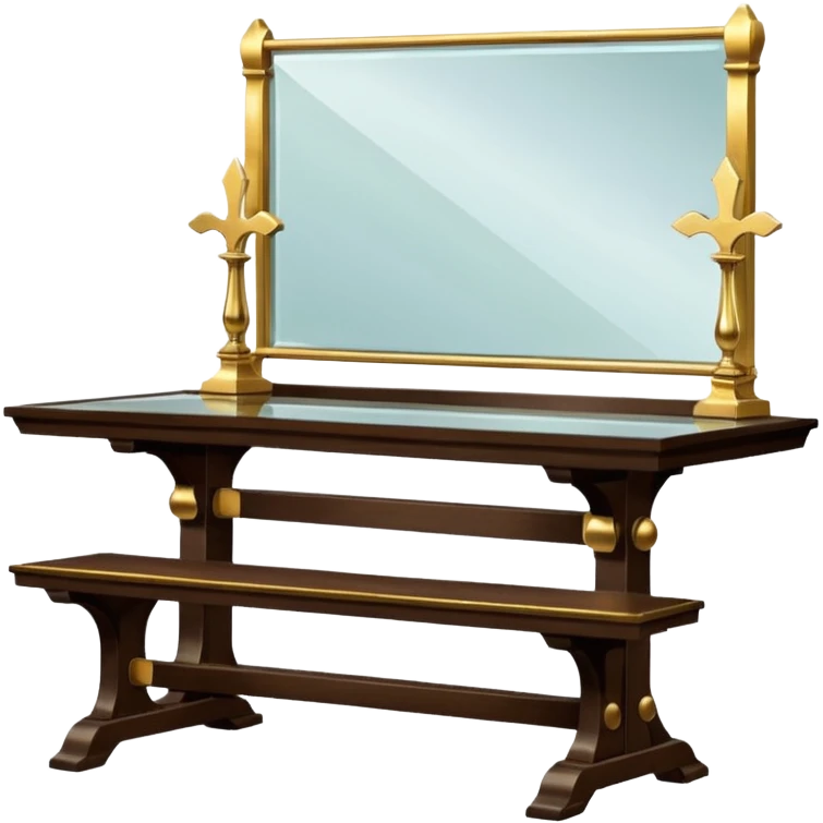 A glass topped rectangular trestle table with a bench on each long sided  and a high-backed throne on each short side emoji