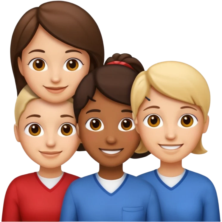 emoji cartoon of three young diverse teachers' heads with friendly expressions, simple apple emoji style emoji