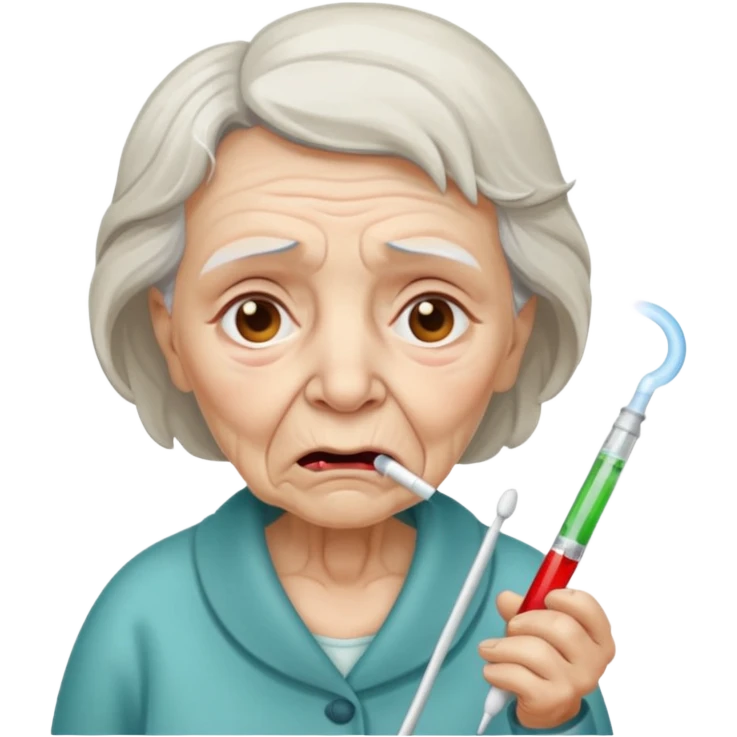 sick old woman with thermometer on her mouth emoji