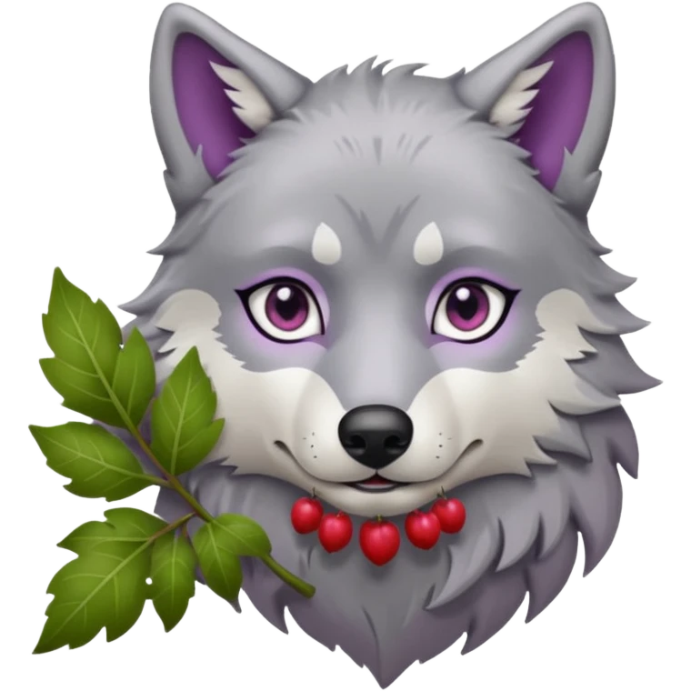 A wolf with lilac gray eyes and holding a weirwood leaf emoji