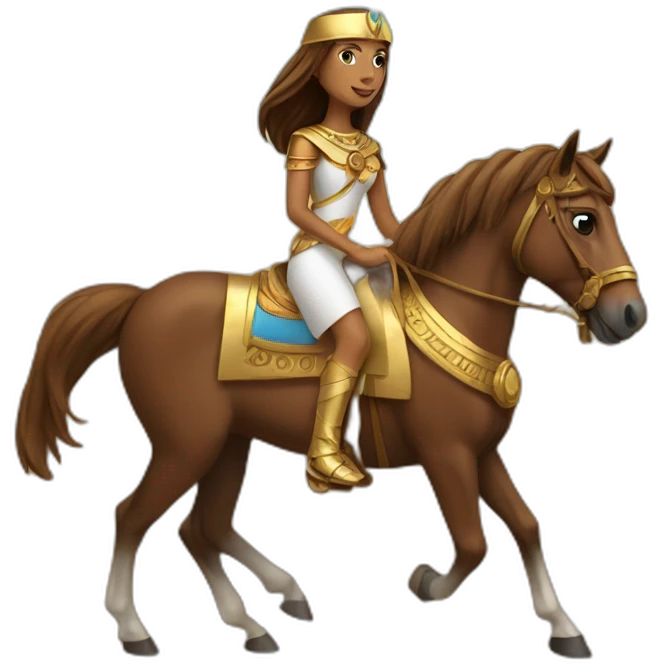 A brown horse was riding from a Egyptian girl emoji