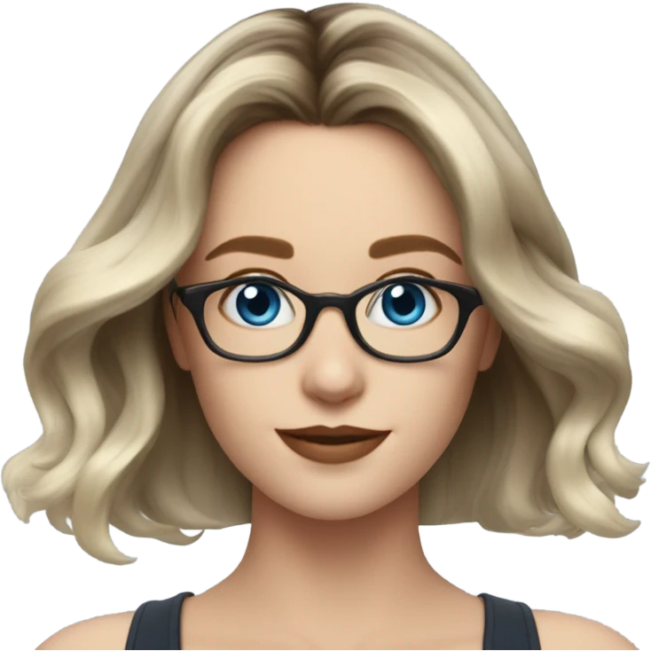 Shoulder length Balayage pale model lady with glasses and blue eyes happy  emoji
