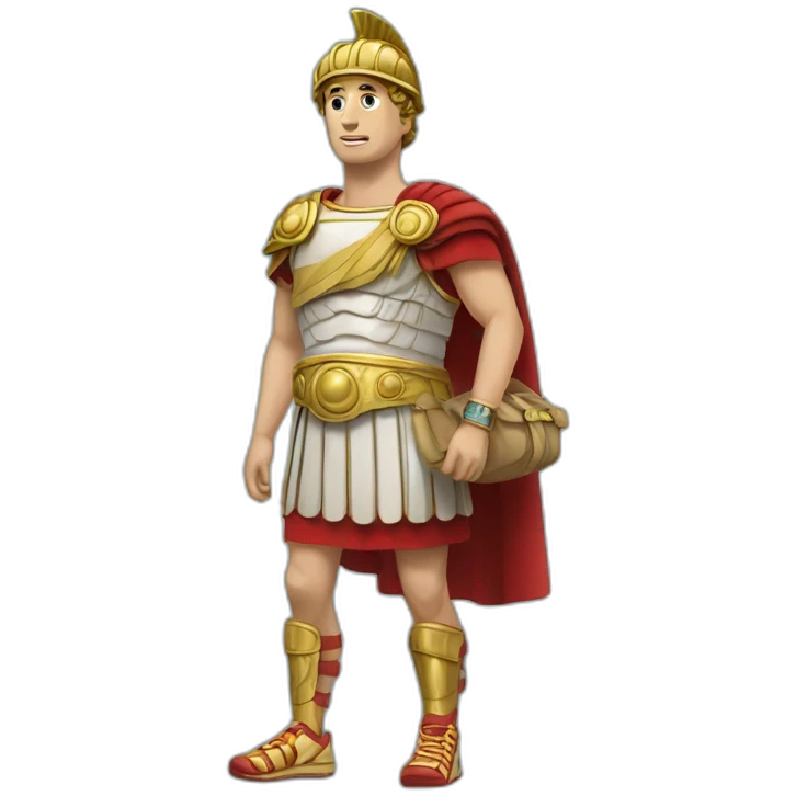 Roman imperator wearing running shoes and hytradation bag emoji