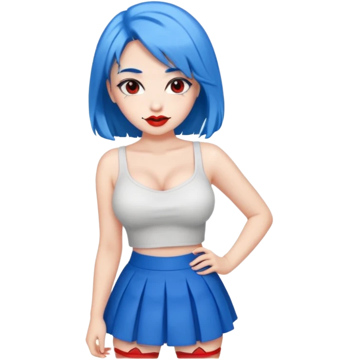 büyük memeli mavi saçlı çok güzel bir kız mini etekli kırmızı ruj emoji