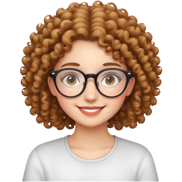 smiling curly-haired girl with glasses emoji