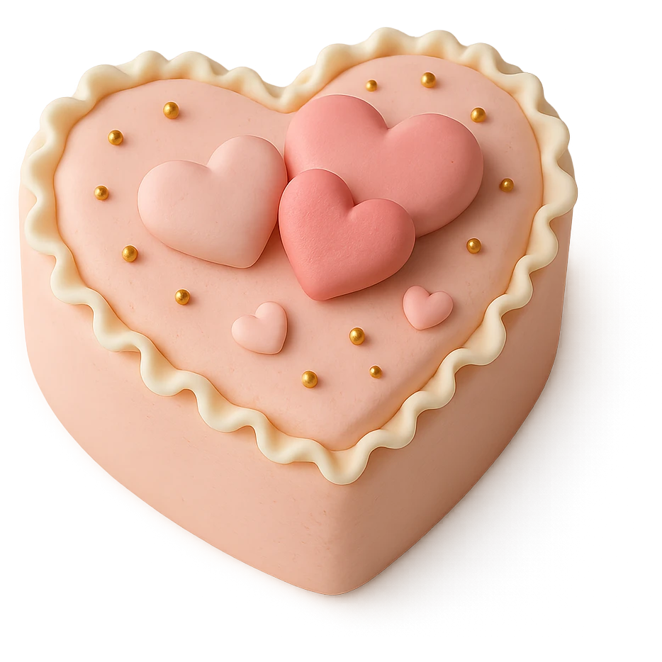 heart-shaped fondant cake with edible gold beads, fondant cake art style emoji