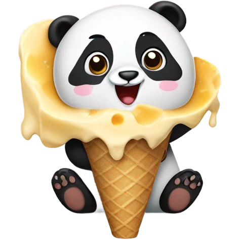 Panda eating ice cream with cheese on top of the ice cream emoji
