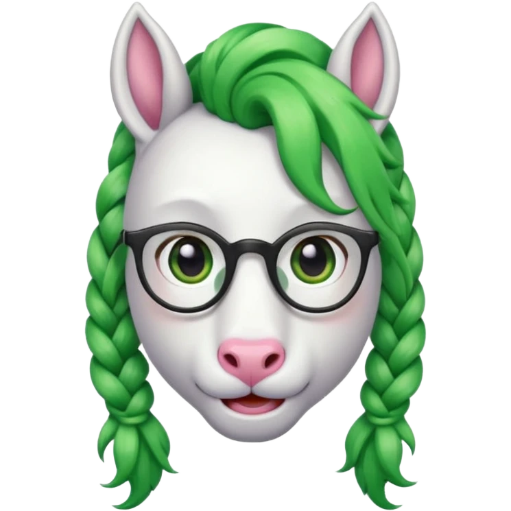 braided unicorn face wiith big visible braids looking into the camera spectacled green hair and no ears emoji