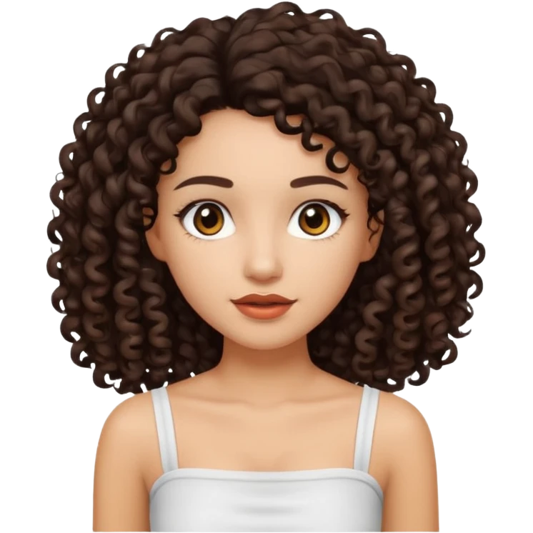 Woman with light skin and dark brown eyes and dark brown long curly hair and white tube top emoji