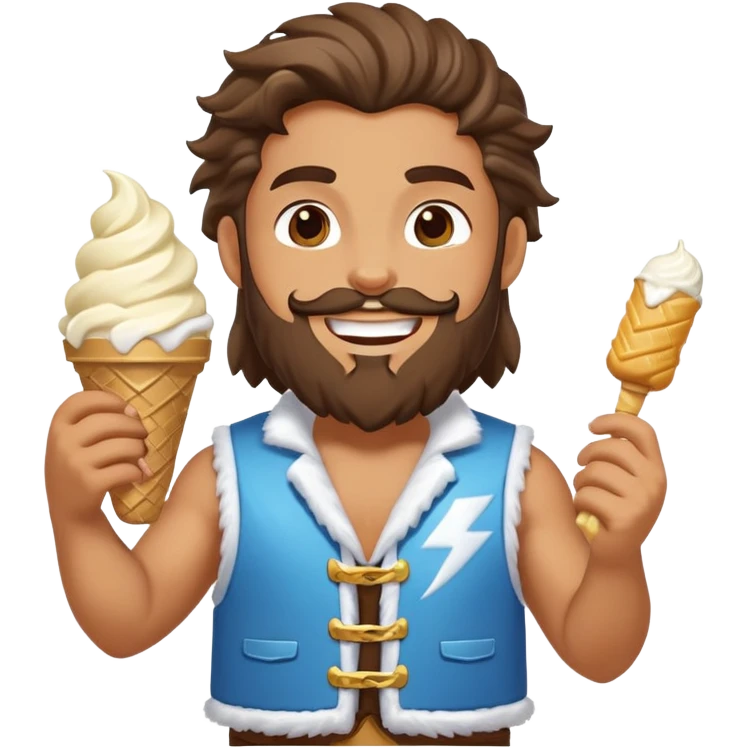 smiling Zeus eating white ice cream holding thunderbolt wearing vest emoji