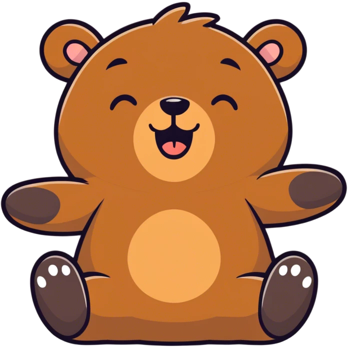 Brown Bear laying on ground with eyes closed, legs in the air and tongue sticking out  emoji