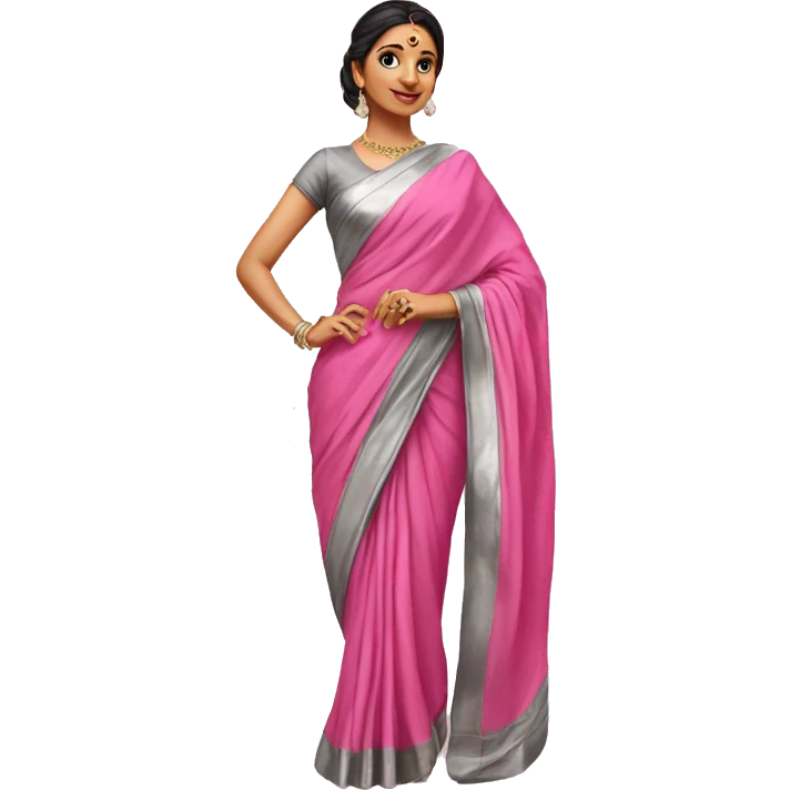 Pink and silver colour draped saree emoji