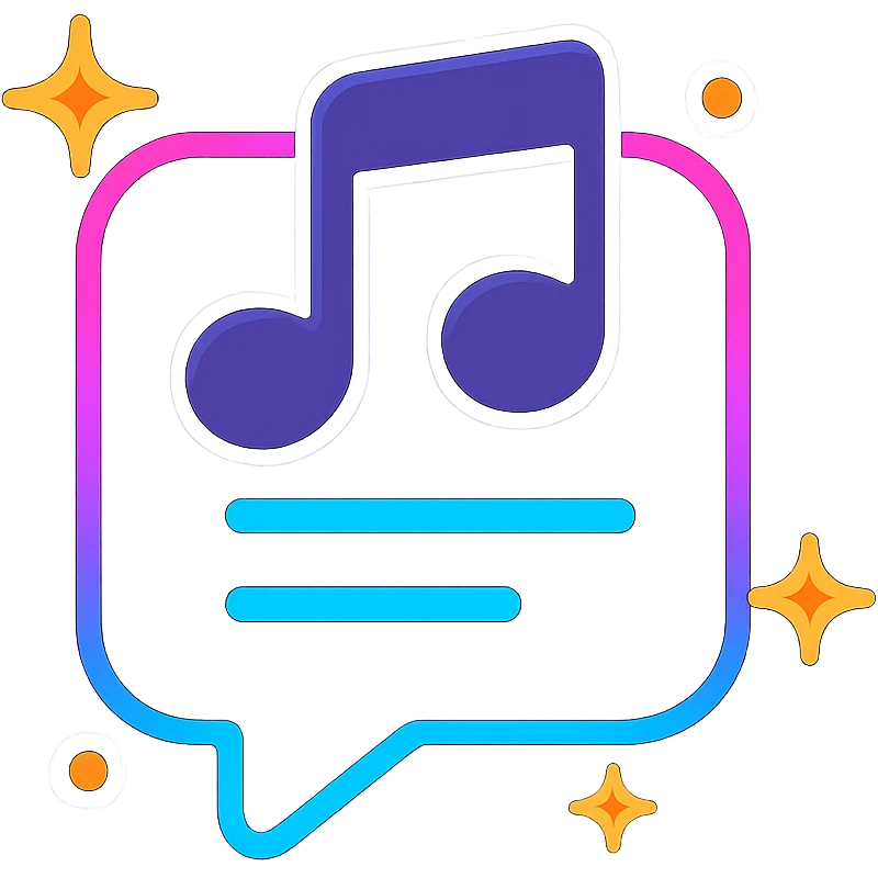 lyrics icon with dark purple, blue, and black base, bright accents, complex gradients, stars, bright neon border, modern recognizable abstract lyrics symbol, glow and lighting effects, sophisticated futuristic icon style emoji