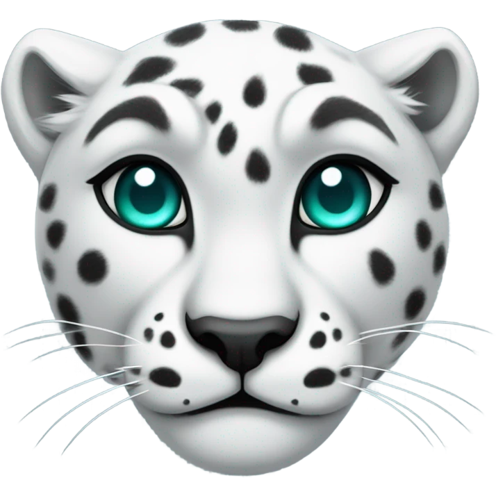White snow leopard with black spots and teal glowing eyes  emoji