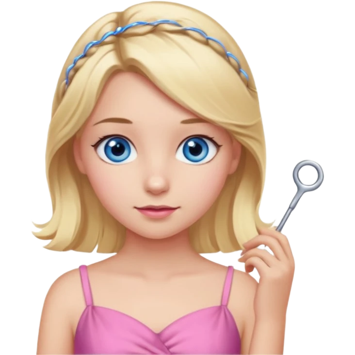 Girl in pink dress with blue eyes, blonde hair with hairpin emoji