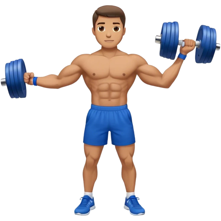 man with blue shorts doing side-lateral raise (T pose) with light dumbbells emoji