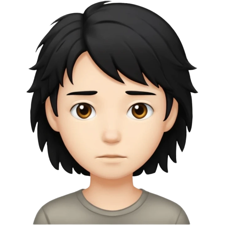 Cabelo bagunçado meio pequeno preto com cor de pele branca emoji