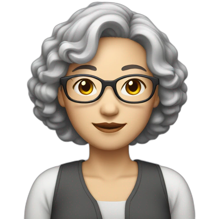 Chinese lady with lightly gray curly hair to the shoulder length wear glasses emoji