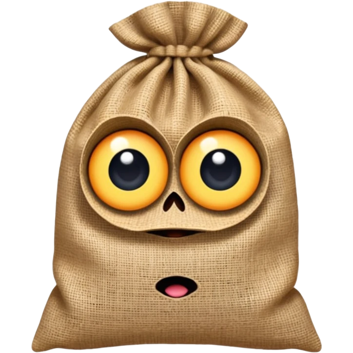 whimsical burlap sack creature with big eyes, textured emoji