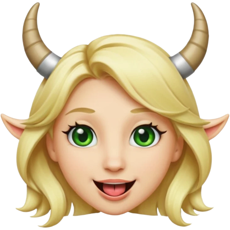 Emoji femme blonde cheveux blond, yeux vert avec de long cils noir qui a des cornes et tire la langue   emoji