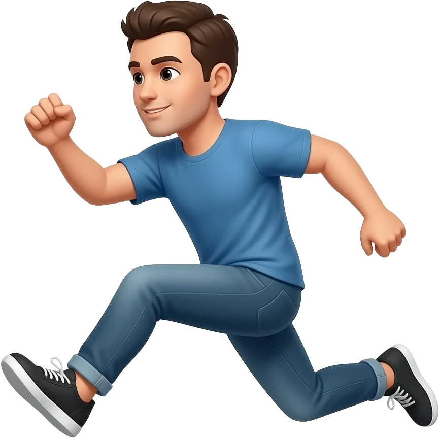 A man jumping notmally with both his legs facing left emoji