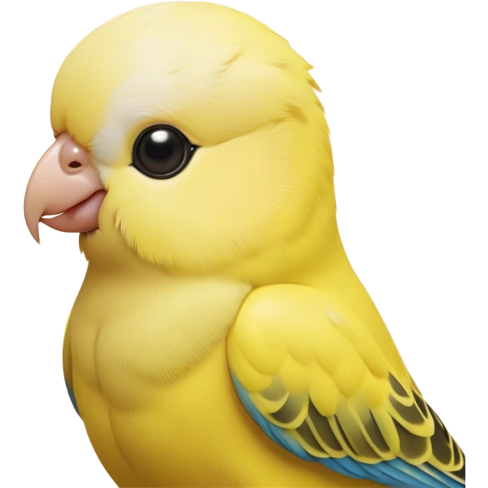 Cinematic Noble Yellow Budgie Portrait Emoji, Poised and regal, with a petite, delicate build and a smooth, well-groomed fur of brilliant yellow feathers, deep-set soulful dark eyes, Simplified yet sharp and sophisticated features, highly detailed, glowing with a soft, dignified glow, high shine, intelligent and charming, stylized with an air of elegance, focused and attentive, soft glowing outline, capturing the essence of a watchful and confident avian companion, so majestic it feels as though it could flutter out of the screen with effortless authority! emoji