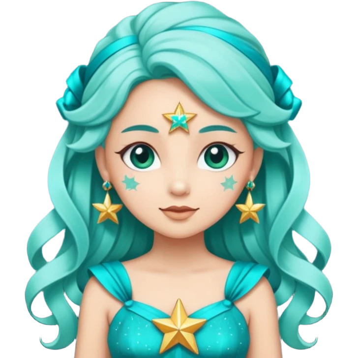 Stella sparkle sprite guardian of sparkle theater star-shaped head and a turquoise dress and ribbon emoji