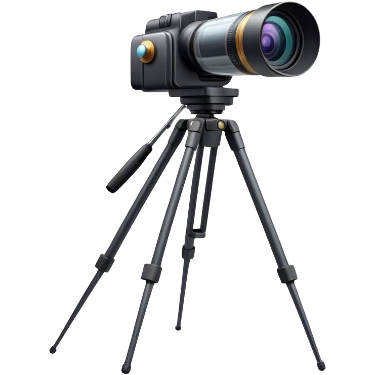 Create an emoji for video recording. Show a  single lens video camera on tripod, symbolizing the act of filming. Use modern, professional colors. Do not include any emojis or smiley faces. Make the background transparent. emoji
