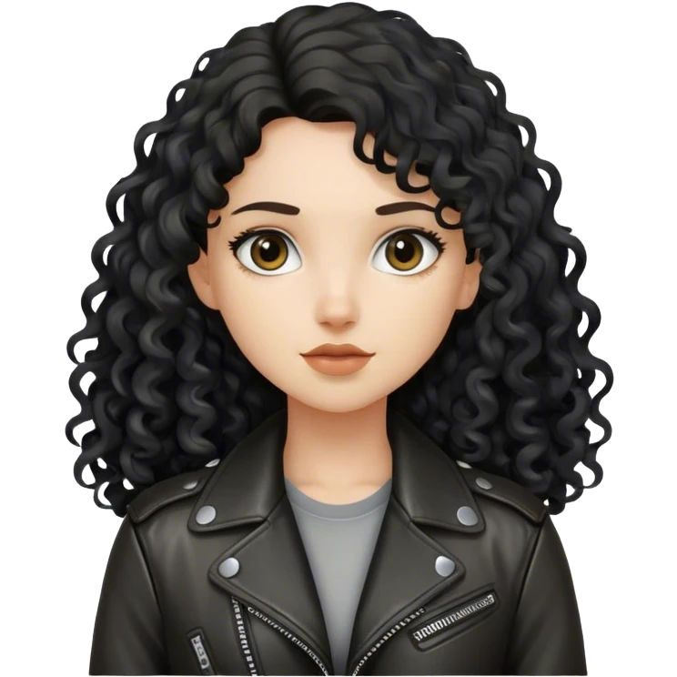 Chica blanca, con cabello negro largo y rizado, con chaqueta de cuero,arquitecta emoji