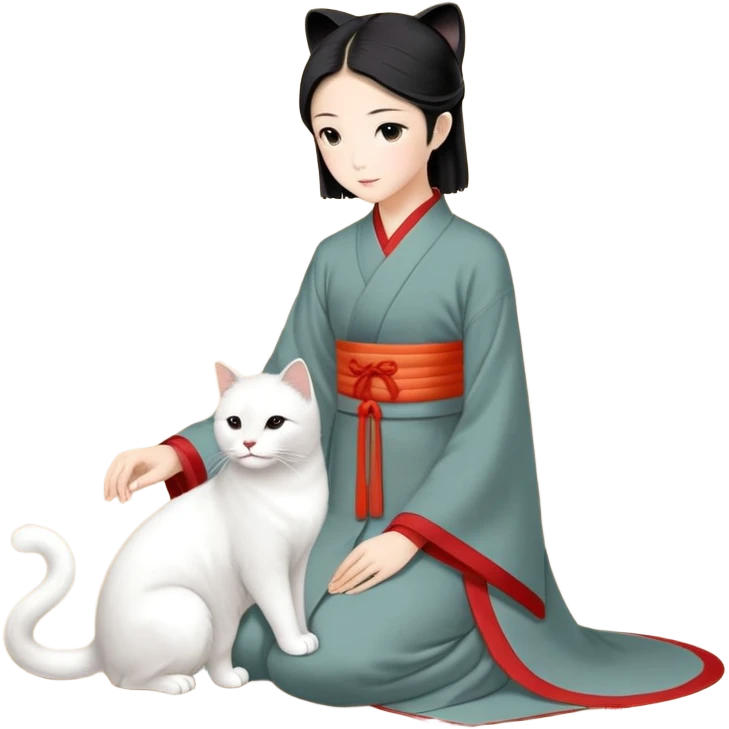 长发女孩紧紧抱住一只英国猫 emoji