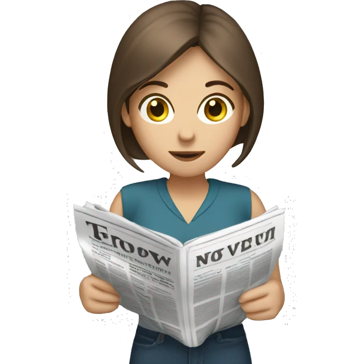 women reading newspaper, brown hair, white skin emoji