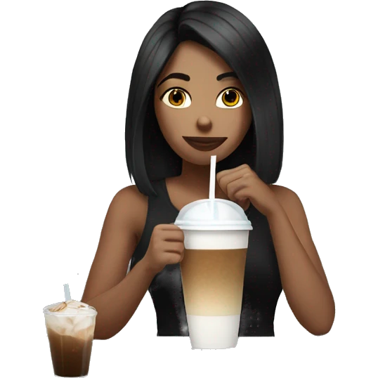 A girl white black hair drinking a iced coffe emoji