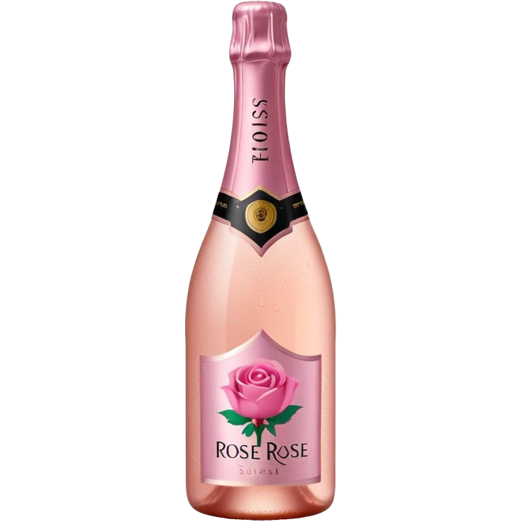 bottle of sparkling rosé with a rose logo on the label, tilted up and to the left, no glass emoji