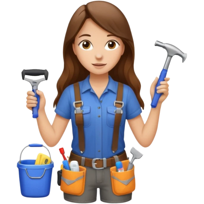 beautiful girl with long brown hair constructing new bathroom area with new shower and amenities  emoji