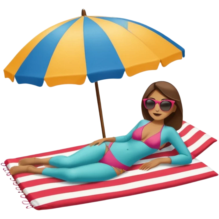 Chica tomando el sol en una playa acostada en una toalla con una sombrilla emoji