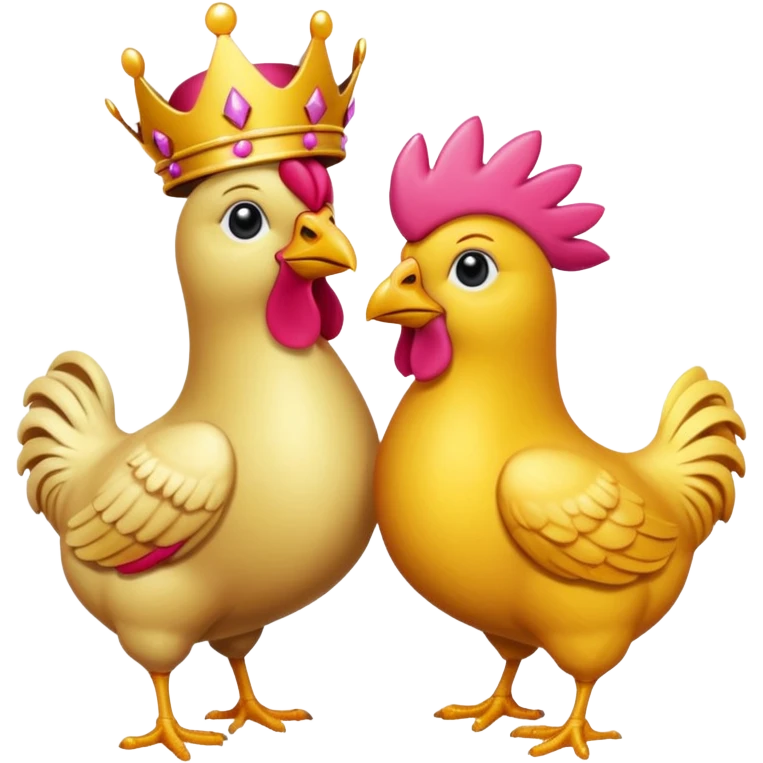 Dos pollos uno con un moño y el otro con una corona  emoji