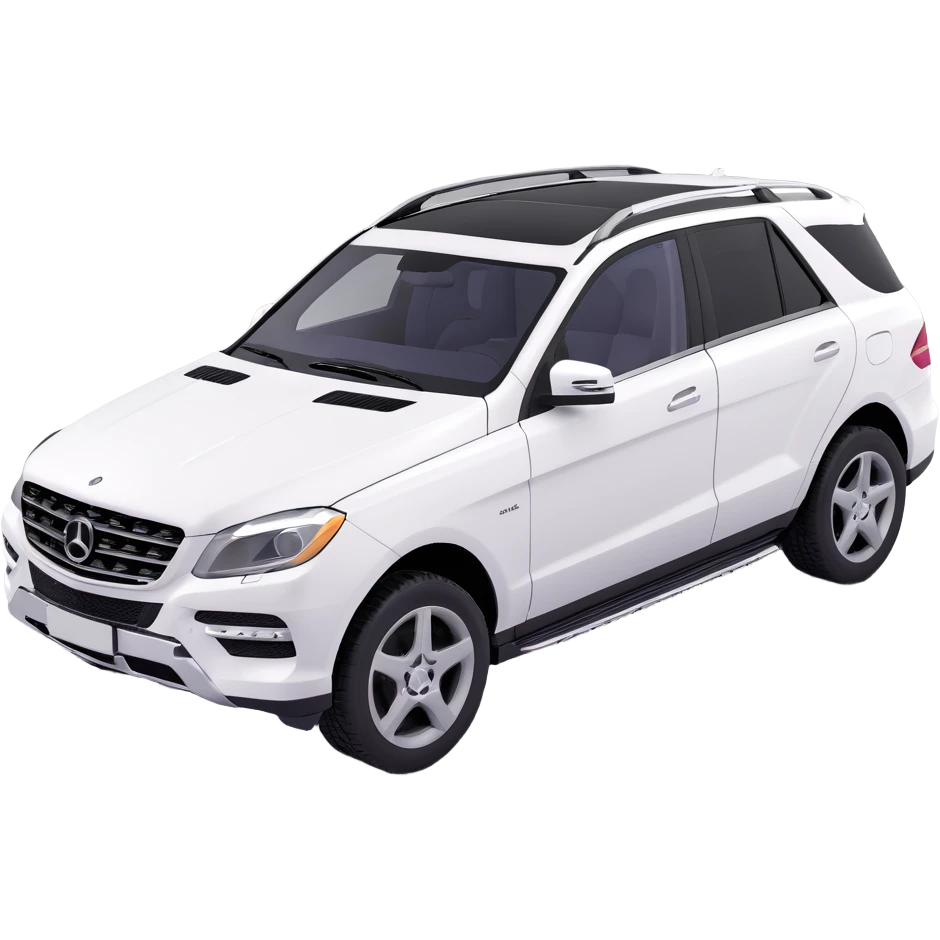2015 Mercedes Benz ML350 SUV, white exterior, black interior, side angle, exterior doors open, 3D style emoji