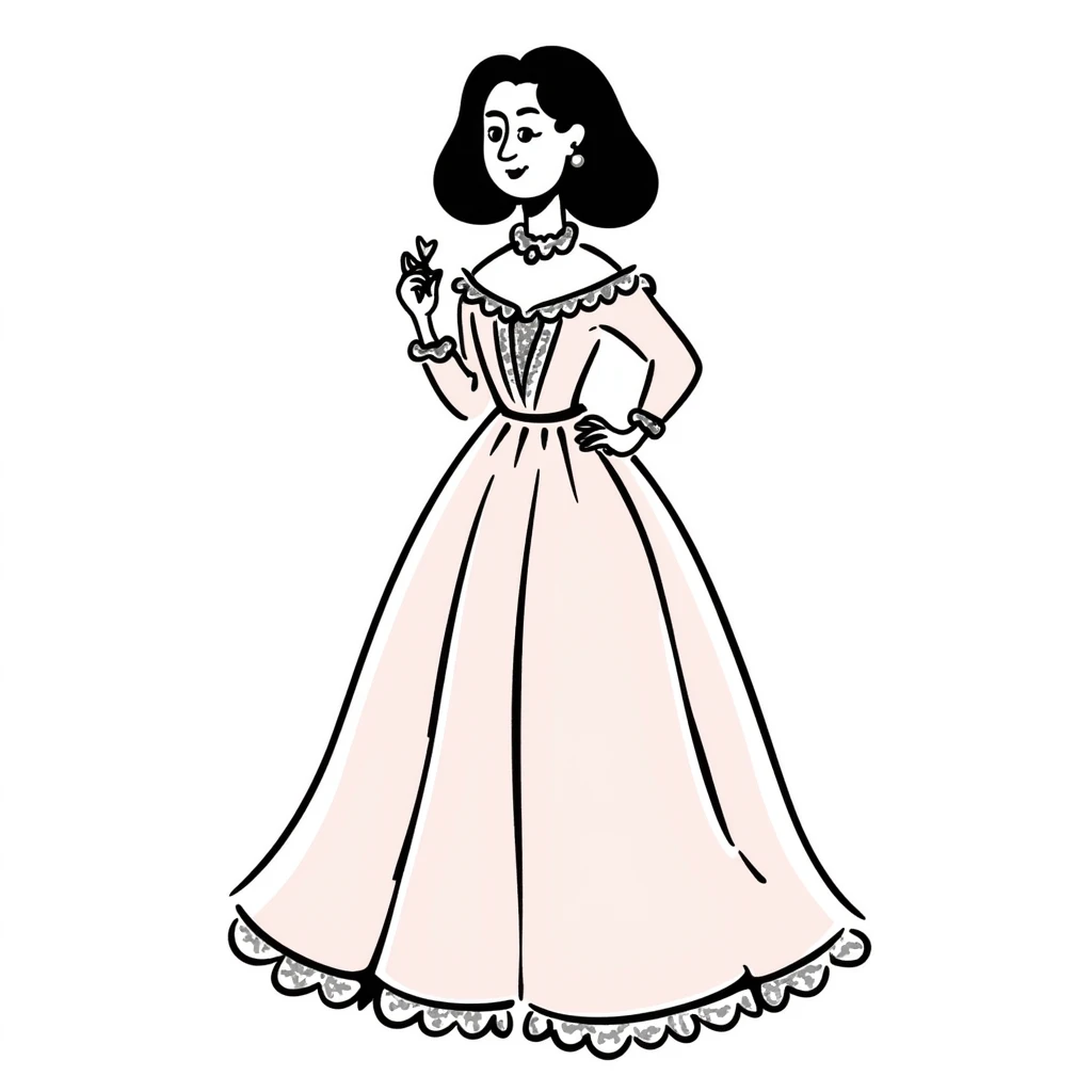 vintage rococo mixed woman with brown hair and light skin in a light pink beautiful gown emoji