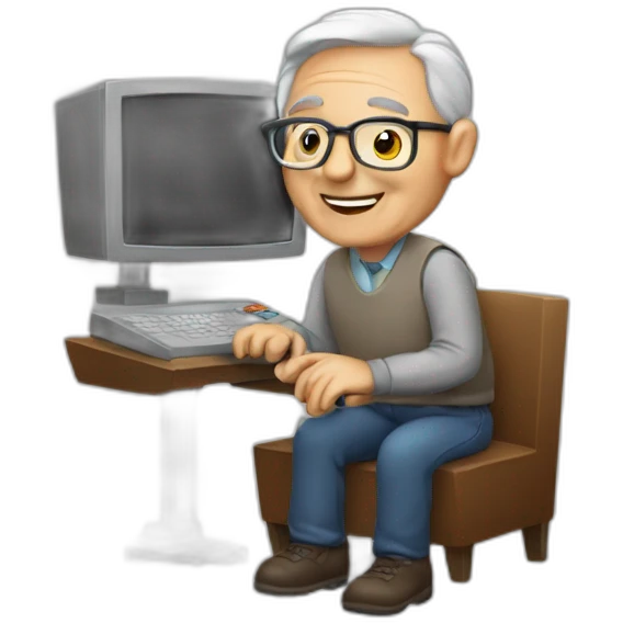 older man with a computer emoji
